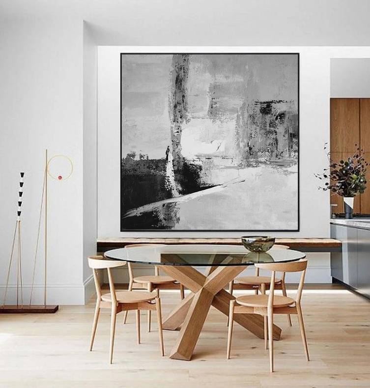 White Black Entryway Abstract Canvas Artwork GO8ZC wall art